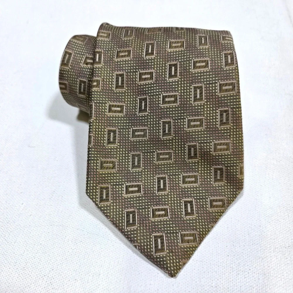 Robert Talbott Necktie Mens Olive Green Geometric Silk Best of Class Tie Office